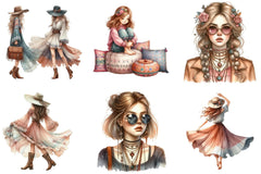 Boho Girls Clipart Bundle - CraftNest - Digital Crafting and Art