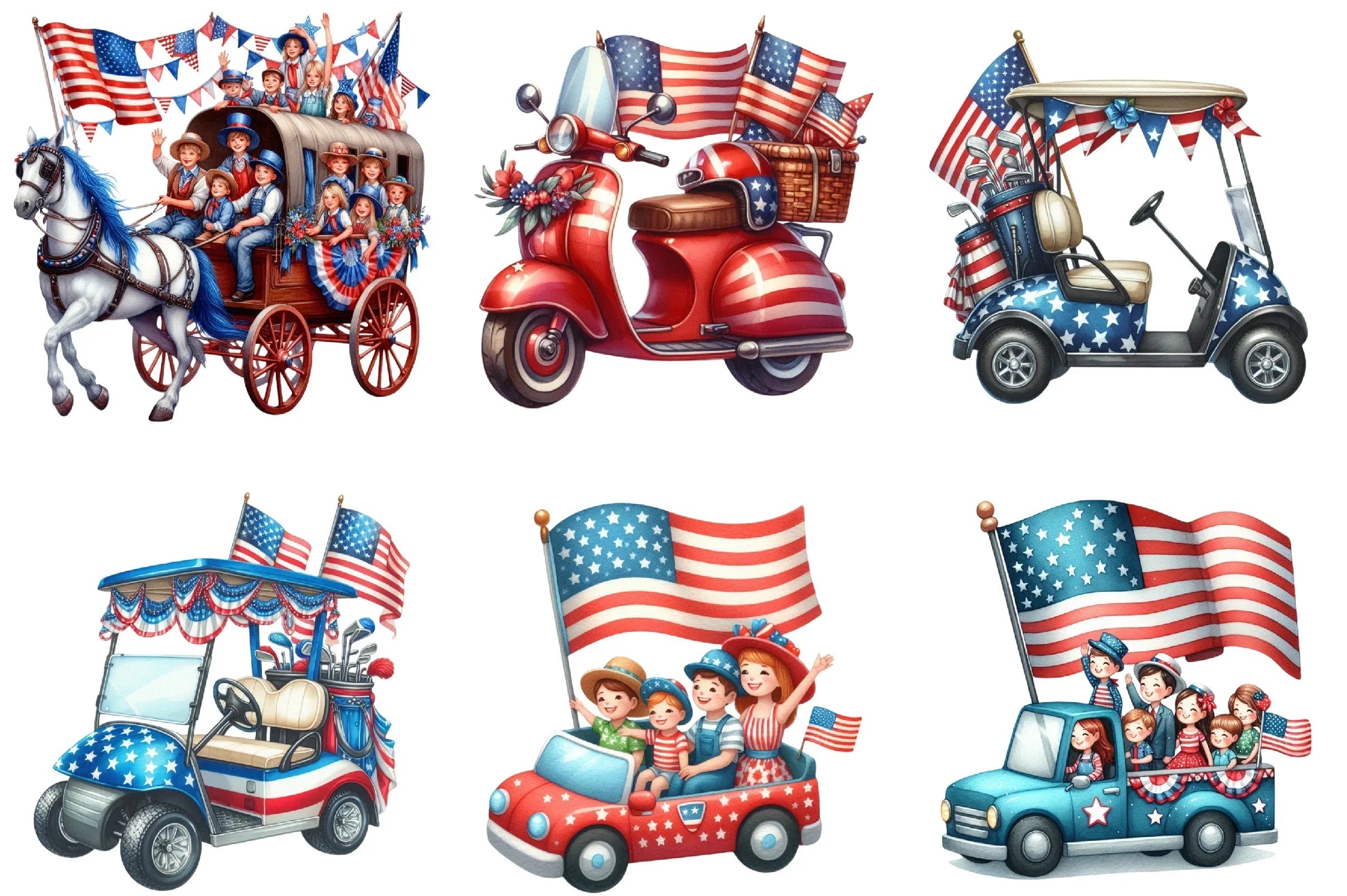 Memorial Day Car Parade Clipart Bundle - CraftNest - Digital Crafting and Art