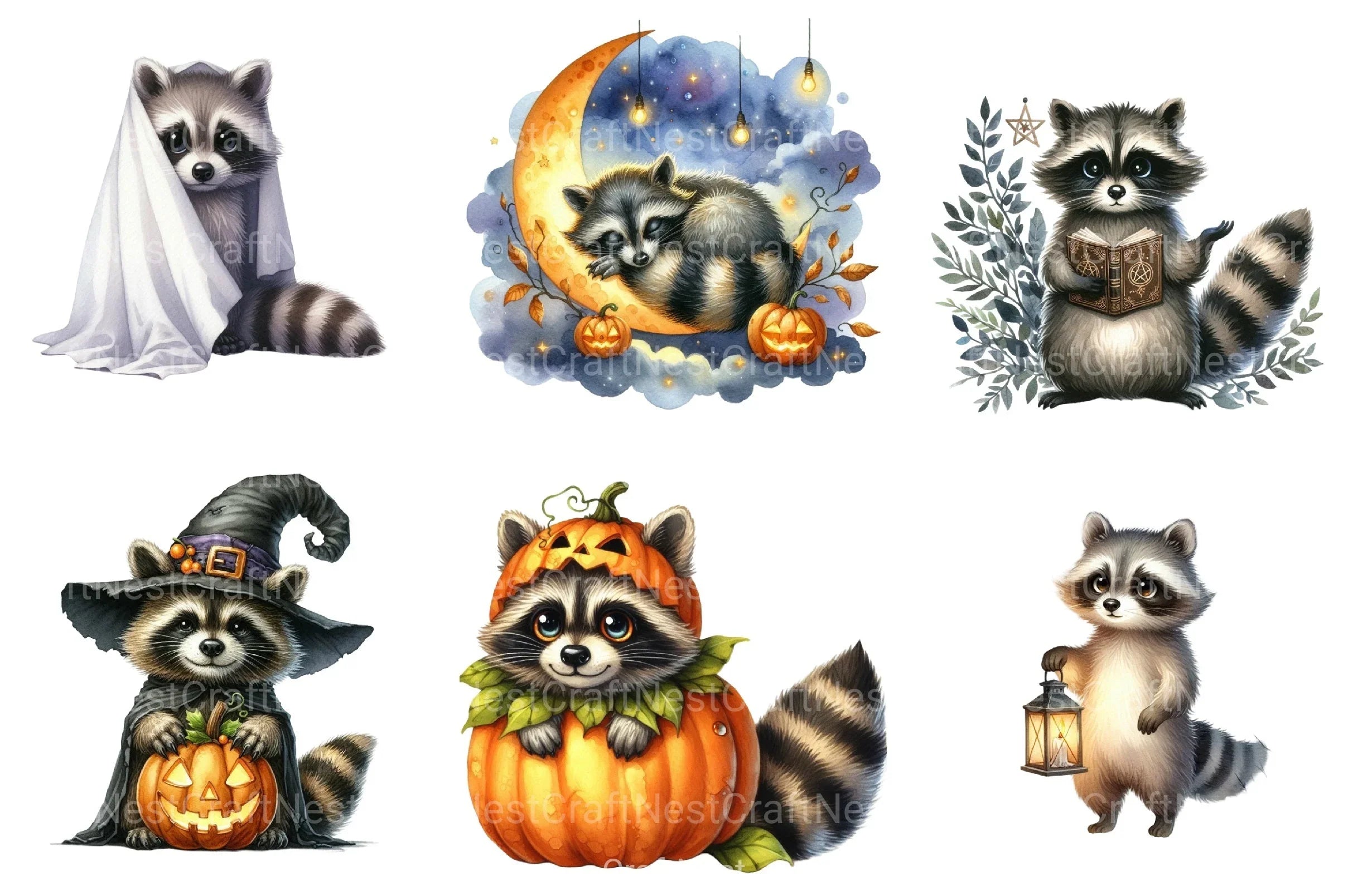 Spooky Halloween Raccoon Clipart Bundle - CraftNest - Digital Crafting and Art