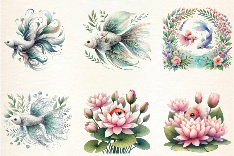 Botanical Spring Fishes Clipart Bundle - CraftNest - Digital Crafting and Art