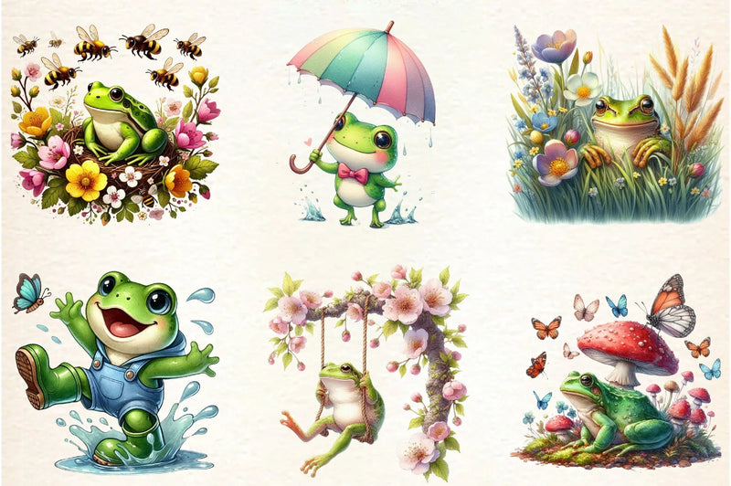Cute Frog Spring Clipart Bundle - CraftNest - Digital Crafting and Art