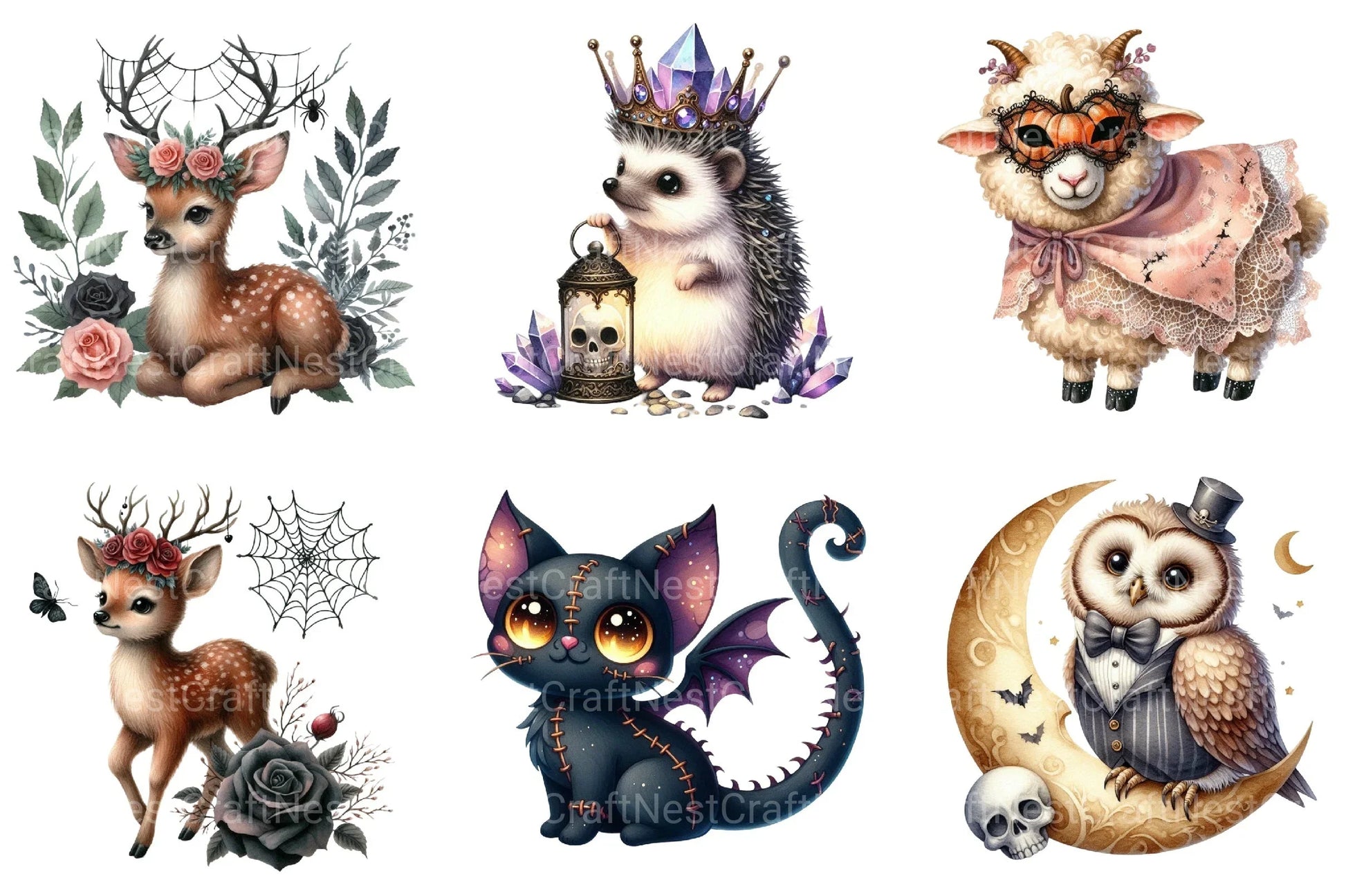 Cute Halloween Gothic Animals Clipart Bundle - CraftNest - Digital Crafting and Art