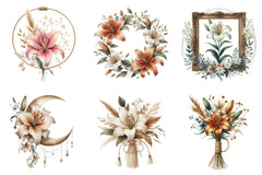 Lily Flower Boho Clipart Bundle - CraftNest - Digital Crafting and Art