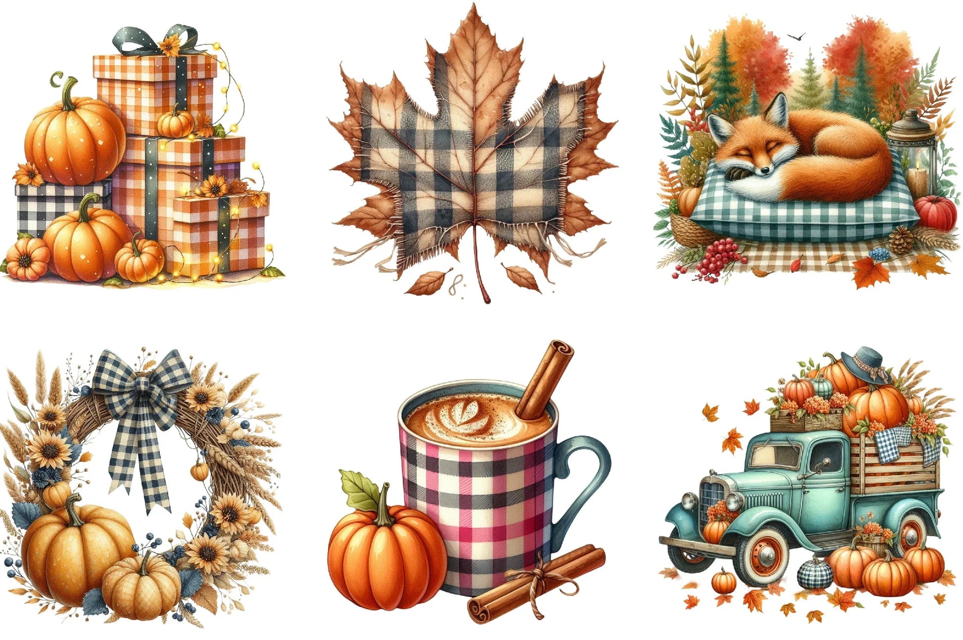 Gingham Autumn Clipart Bundle - CraftNest - Digital Crafting and Art