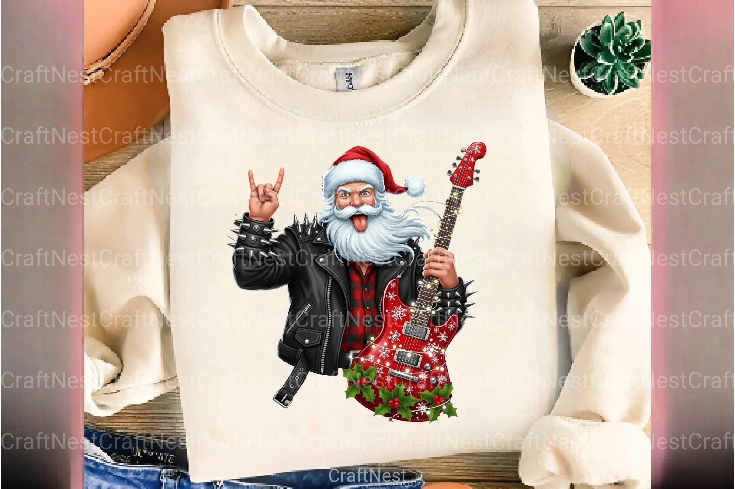 Vintage Rock & Roll Christmas Santa Claus T-Shirt Clipart Bundle - CraftNest - Digital Crafting and Art