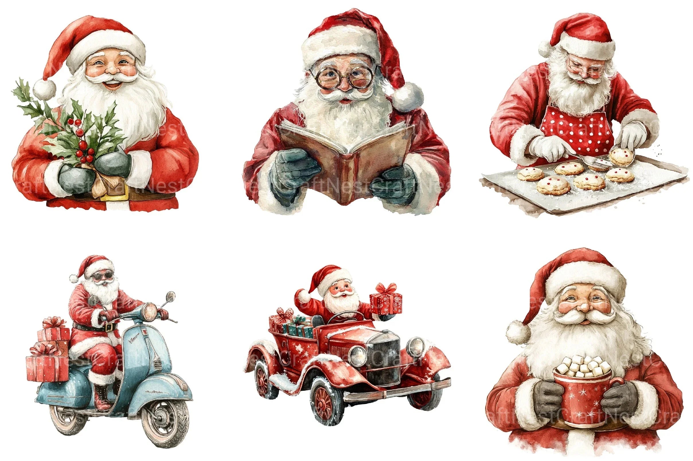 Retro Christmas Santa Clipart Bundle 1 - CraftNest - Digital Crafting and Art