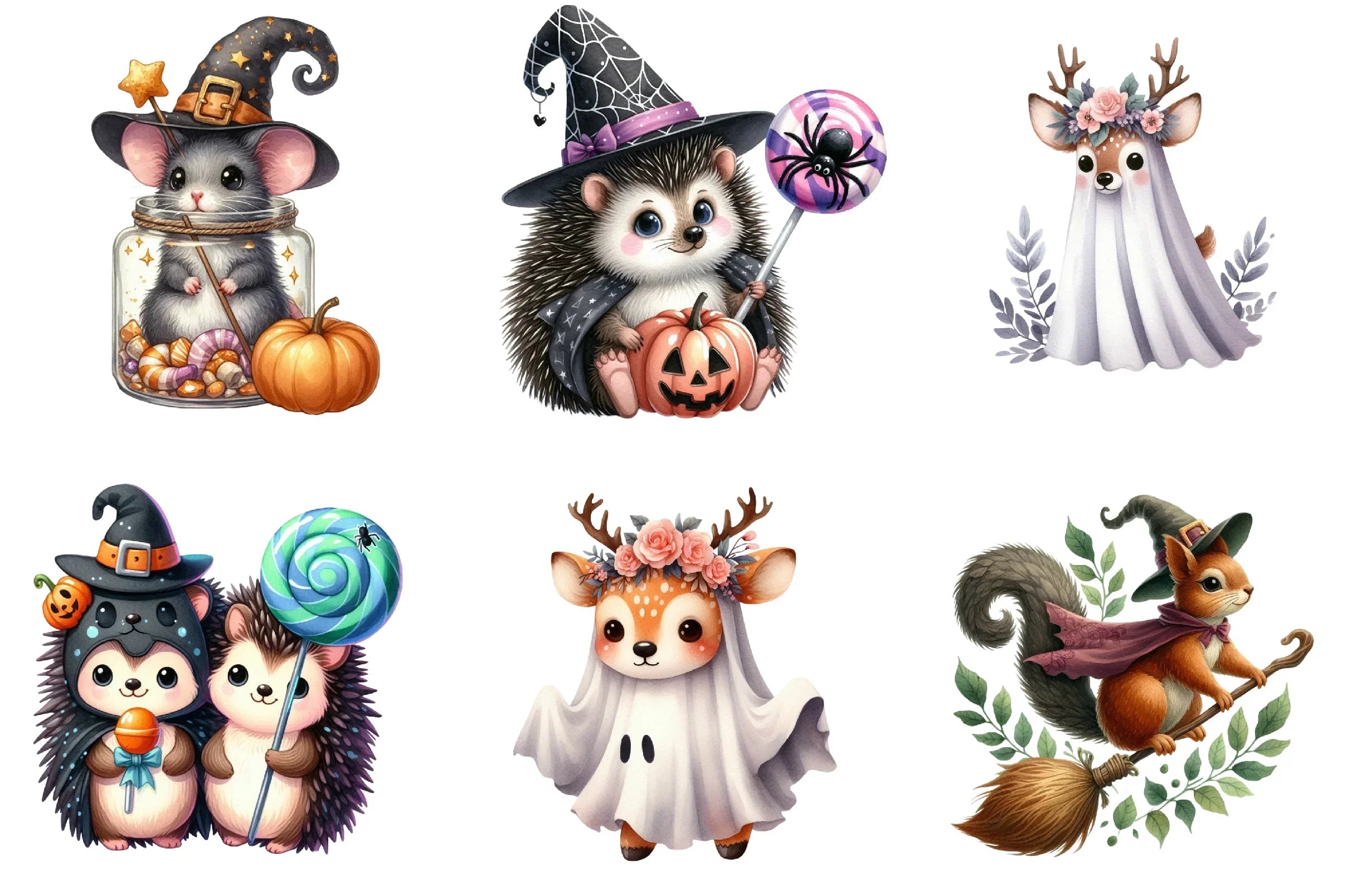 Cute Animal Halloween Clipart Bundle - CraftNest - Digital Crafting and Art