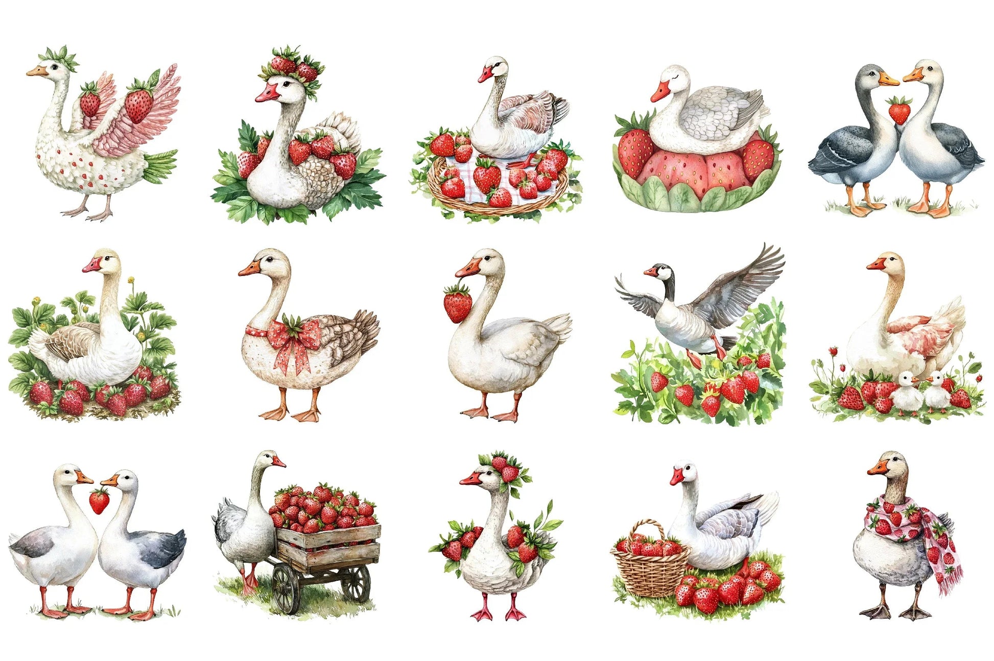 Strawberry Goose Clipart Bundle - CraftNest - Digital Crafting and Art
