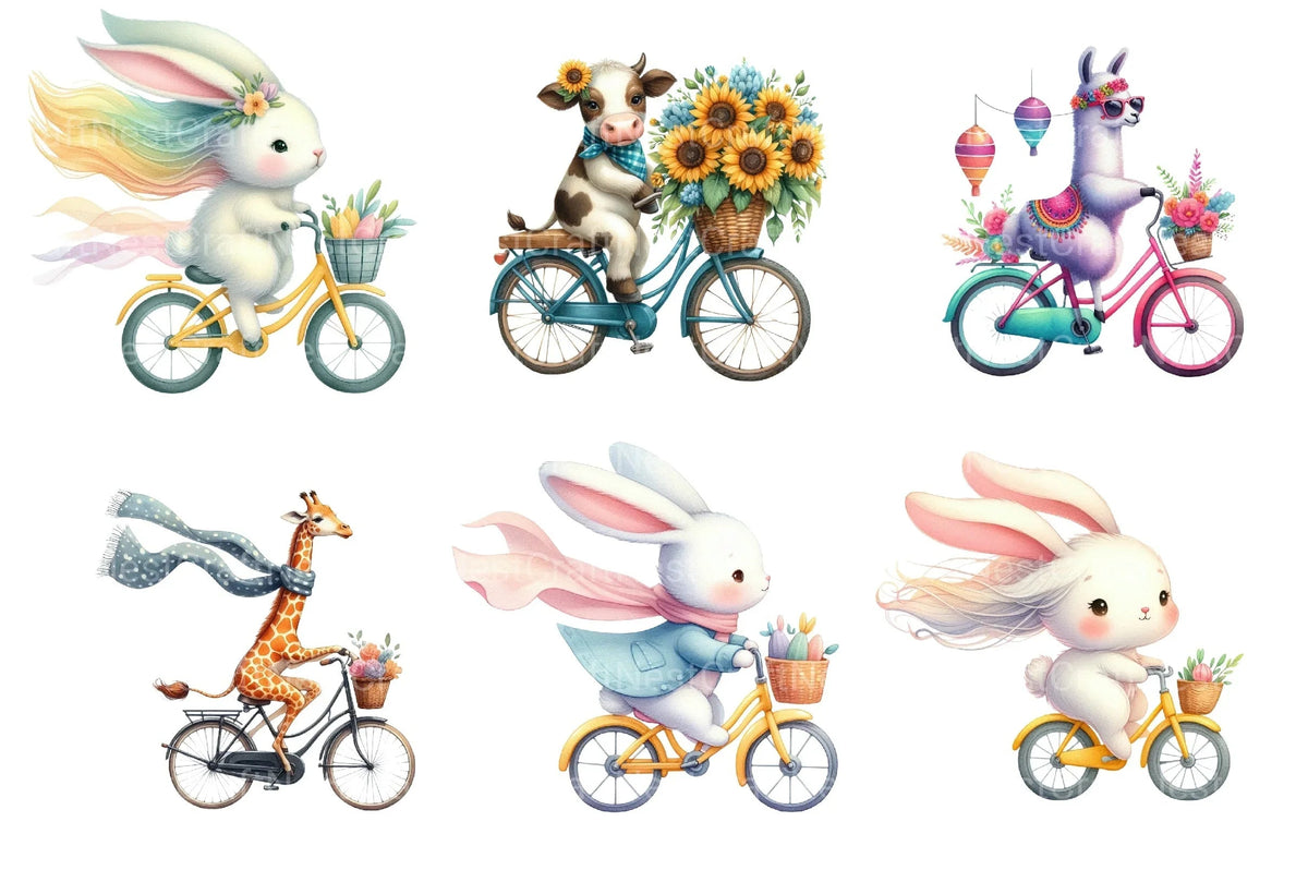 Animal Rising Bike Animal Riding Bike Stickers Clipart Bundle