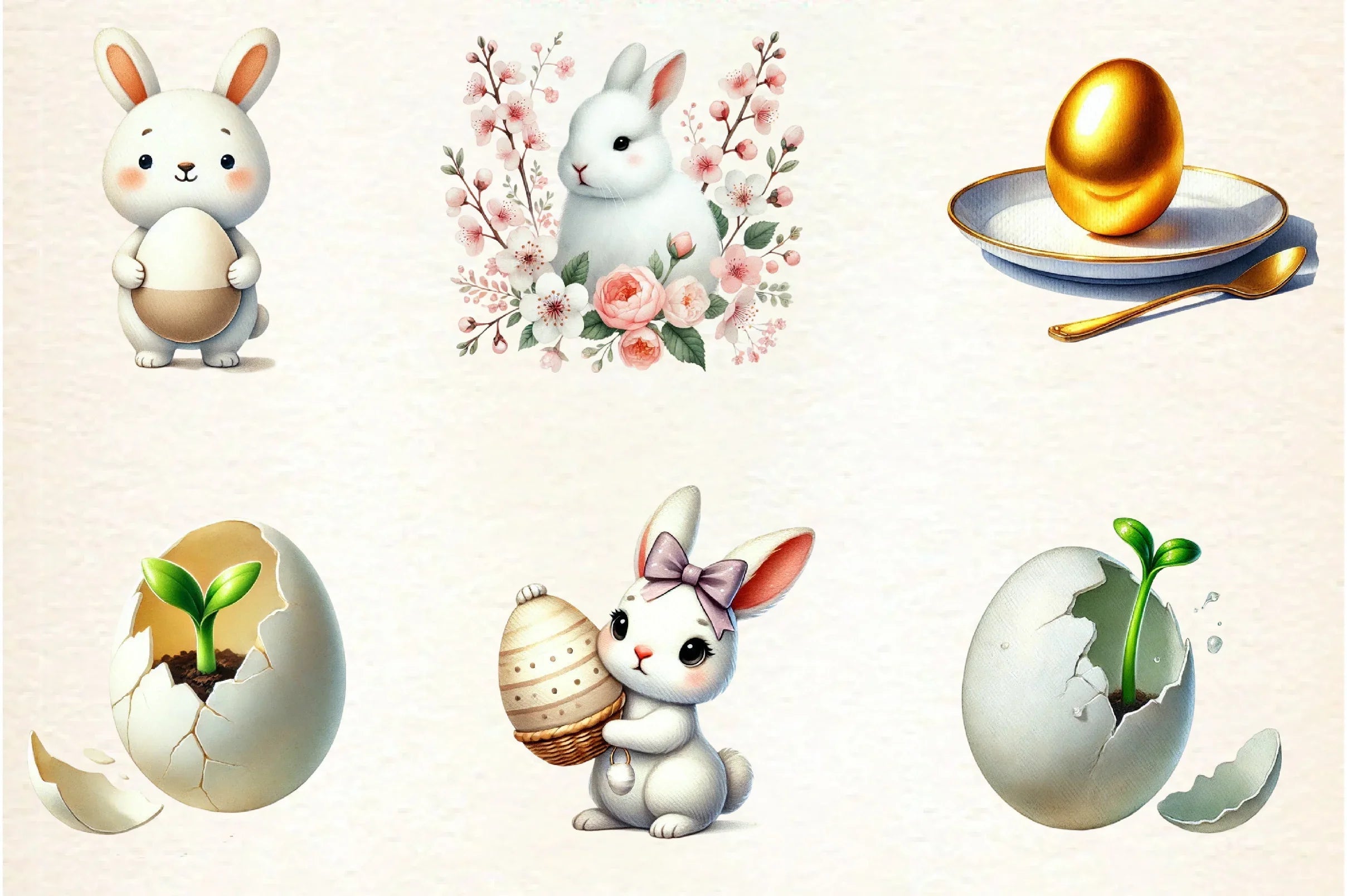 Neutral White Easter Clipart Bundle - CraftNest - Digital Crafting and Art