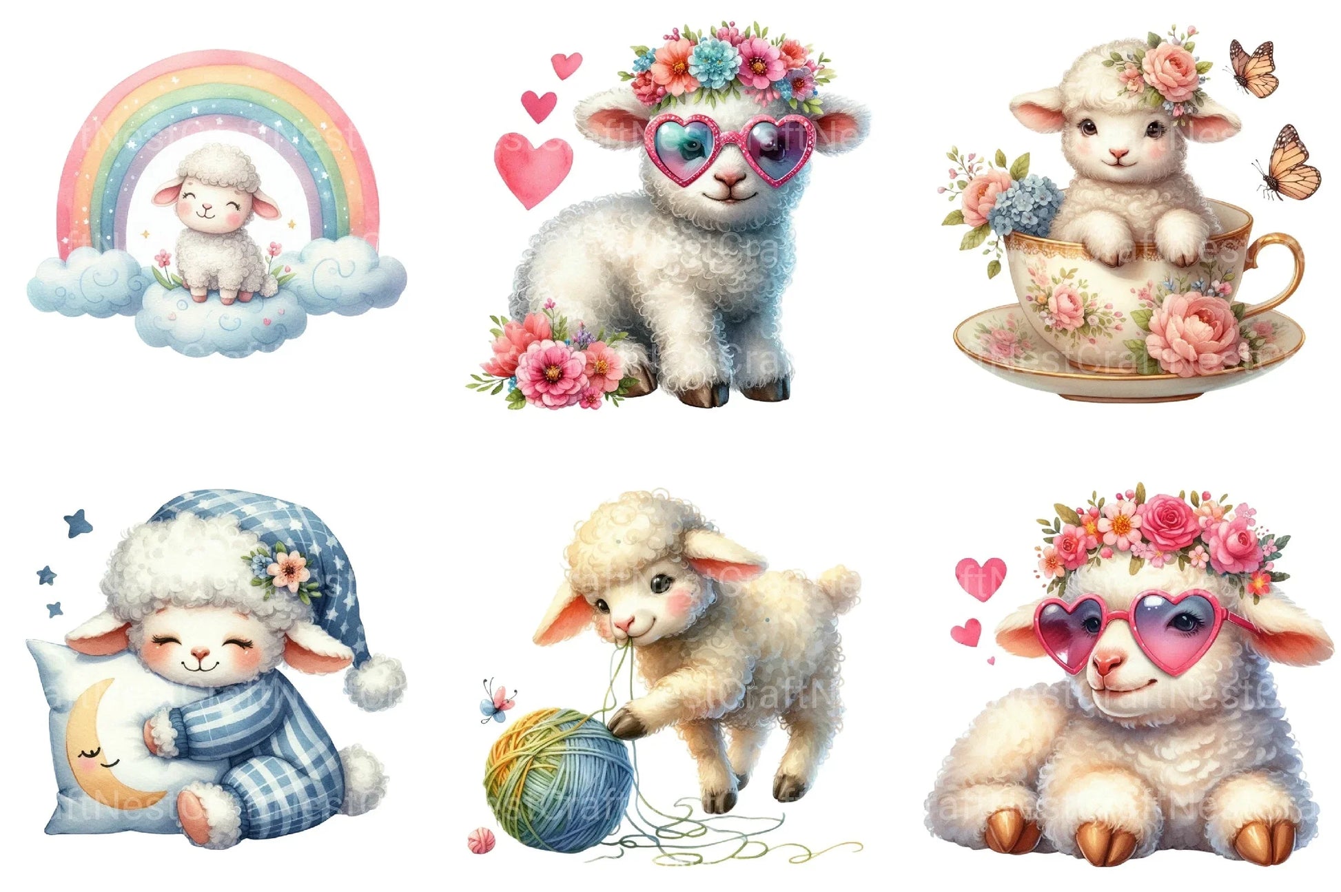 Cute Sheep Clipart Bundle - CraftNest - Digital Crafting and Art