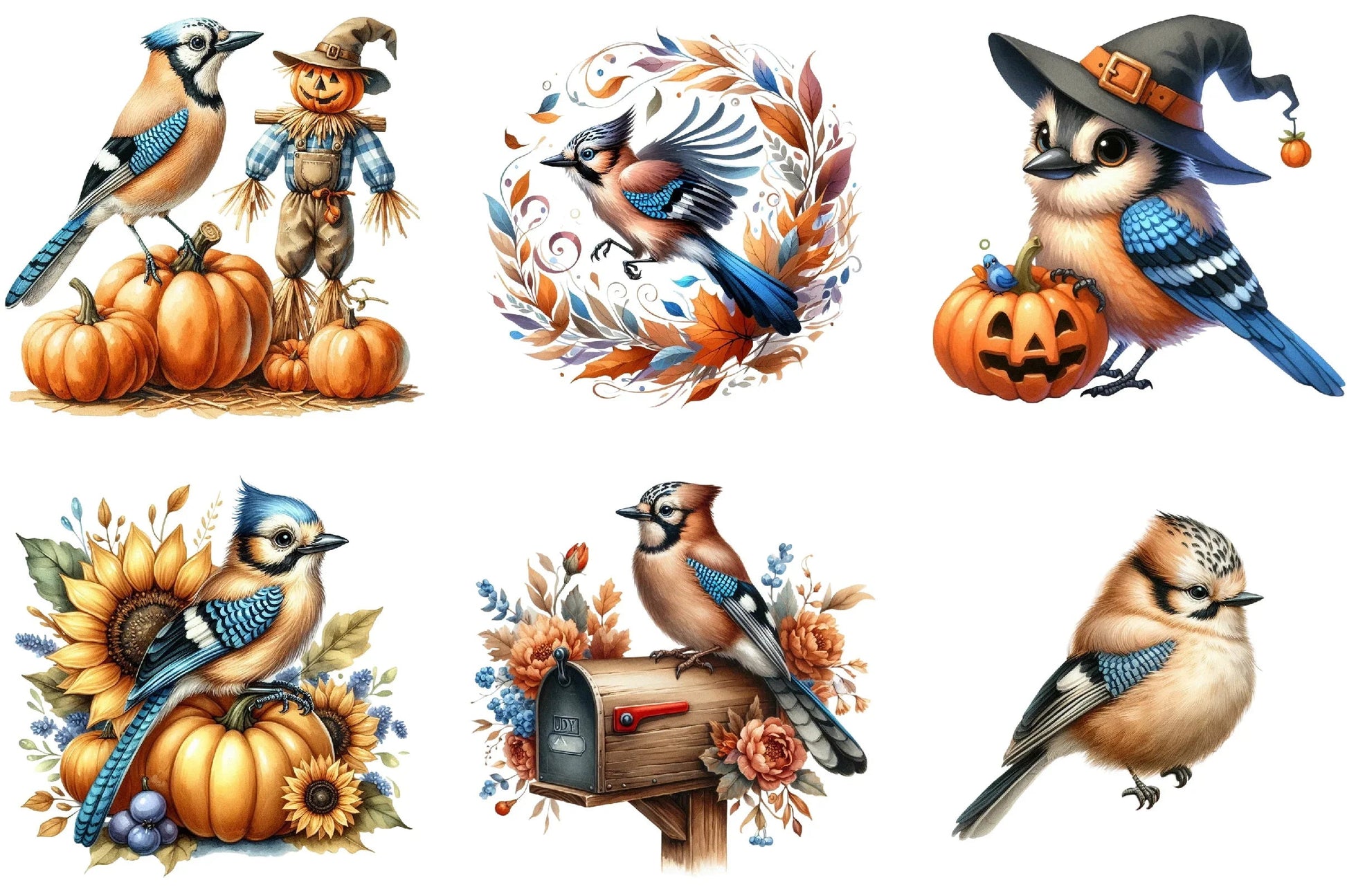 Cute Autumn Jay Birds Clipart Bundle - CraftNest - Digital Crafting and Art
