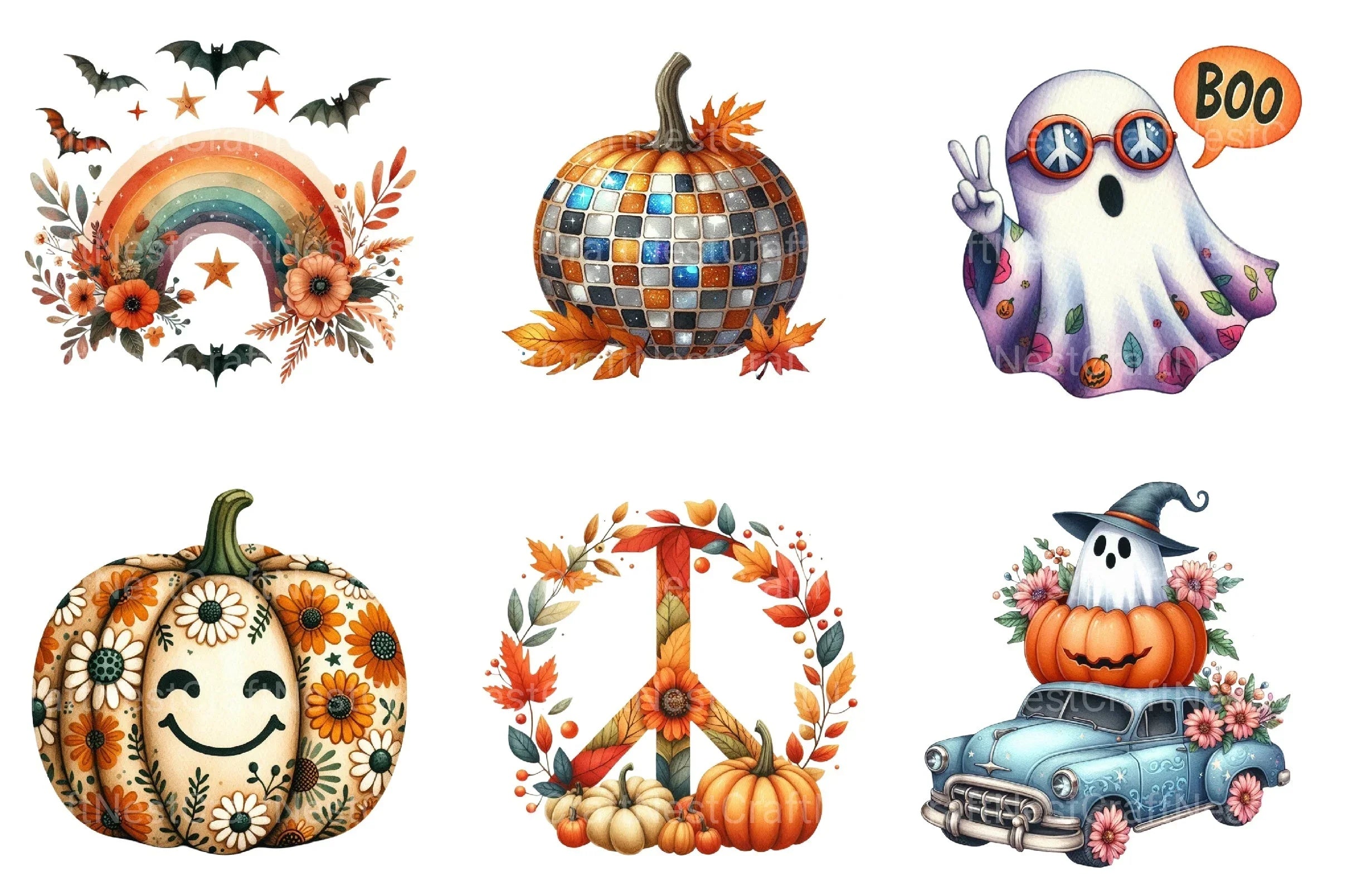 Retro Fall Halloween Clipart Bundle 890 - CraftNest - Digital Crafting and Art