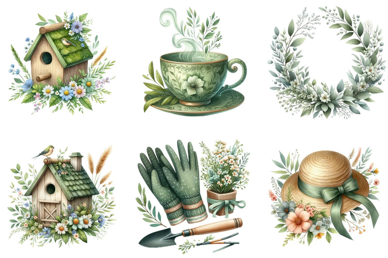 Sage Green Spring Clipart Bundle - CraftNest - Digital Crafting and Art