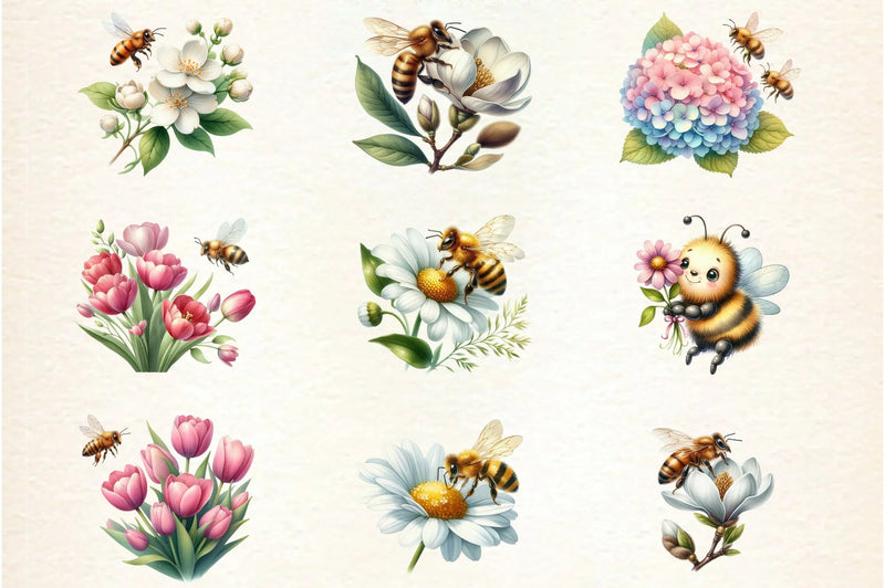 Bee Flowers Clipart Bundle - CraftNest - Digital Crafting and Art