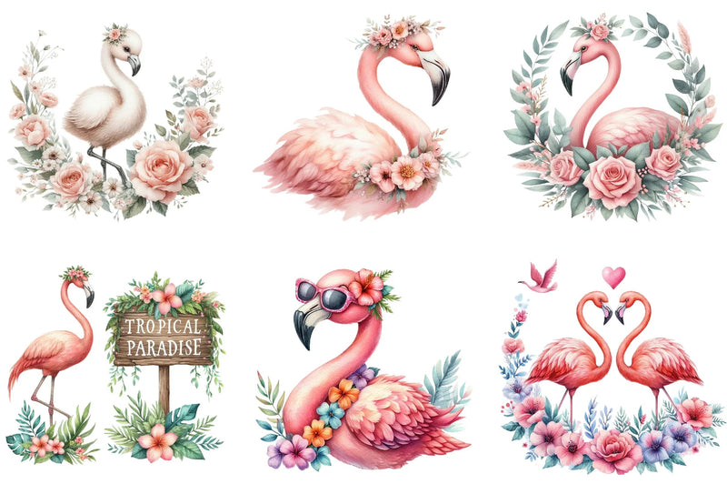 Floral Flamingo Clipart Bundle - CraftNest - Digital Crafting and Art
