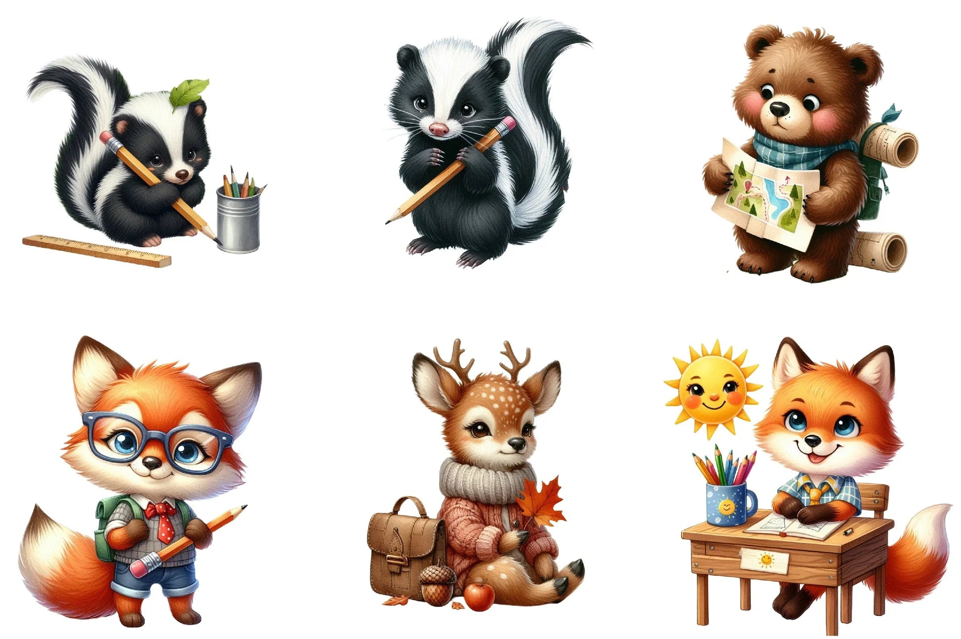 Woodland Animal Student Clipart Bundle - CraftNest - Digital Crafting and Art