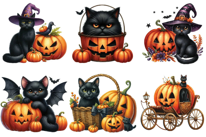 Black Cat and Pumpkin Halloween Clipart Bundle - CraftNest - Digital Crafting and Art