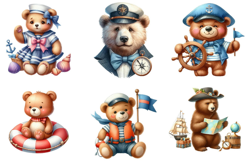 Bear Sailor Nautical Clipart Bundle - CraftNest - Digital Crafting and Art