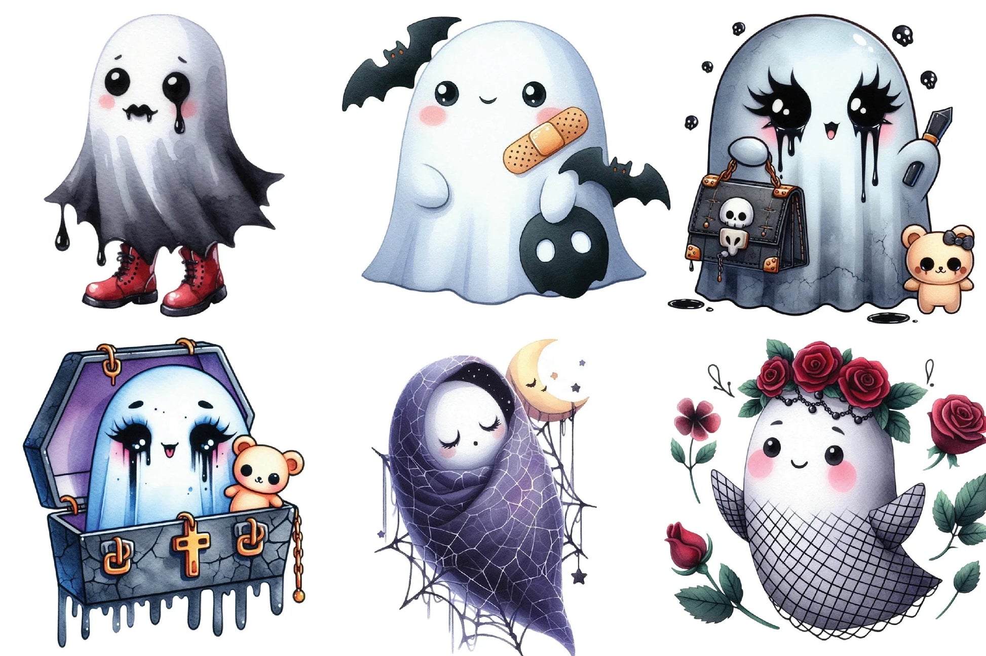 Kawaii Goth Halloween Ghost Clipart Bundle - CraftNest - Digital Crafting and Art
