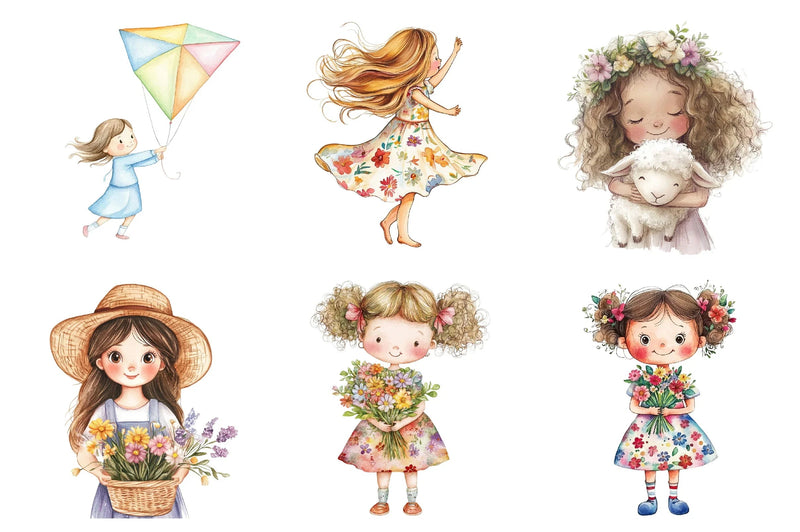 Spring Cute Little Girl Clipart Bundle - CraftNest - Digital Crafting and Art