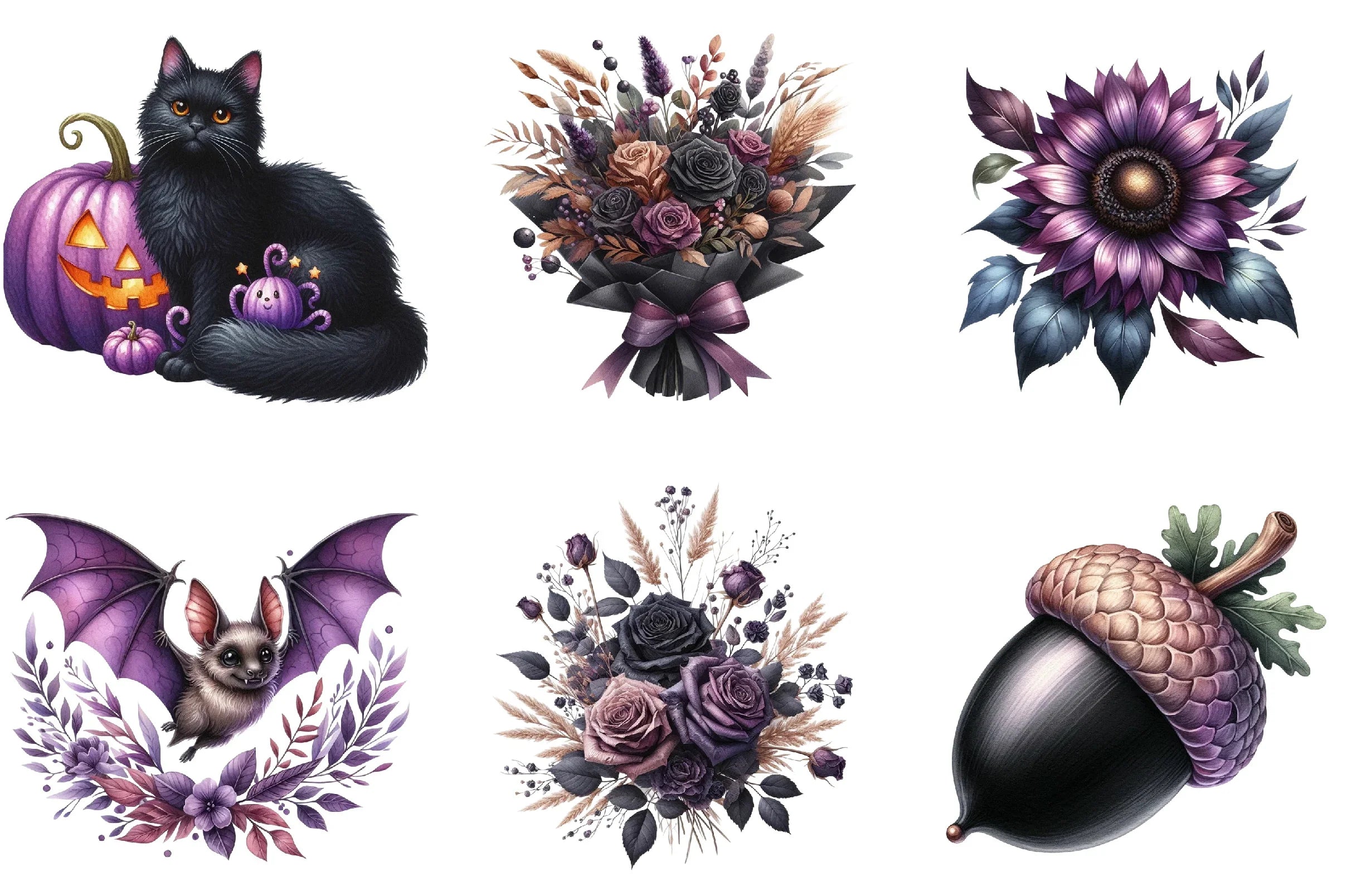 Black & Purple Autumn Clipart Bundle - CraftNest - Digital Crafting and Art