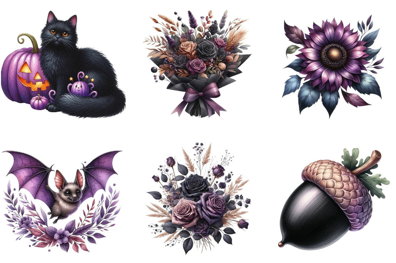 Black & Purple Autumn Clipart Bundle - CraftNest - Digital Crafting and Art