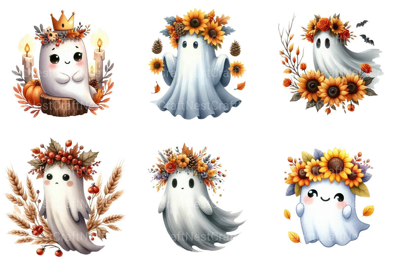 Ghost Autumn Crown Halloween Clipart Bundle - CraftNest - Digital Crafting and Art