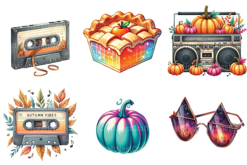 80s Retro Autumn Clipart Bundle 2 - CraftNest - Digital Crafting and Art
