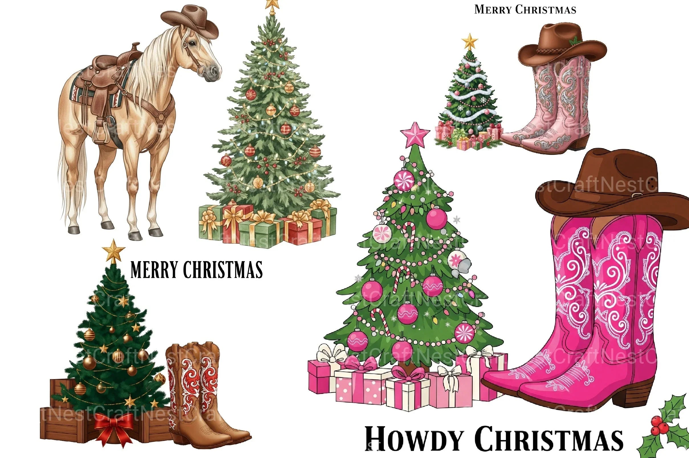 Western Christmas Clipart Bundle 99 - CraftNest - Digital Crafting and Art