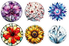 Round Stained Glass Flowers Clipart Bundle - CraftNest - Digital Crafting and Art