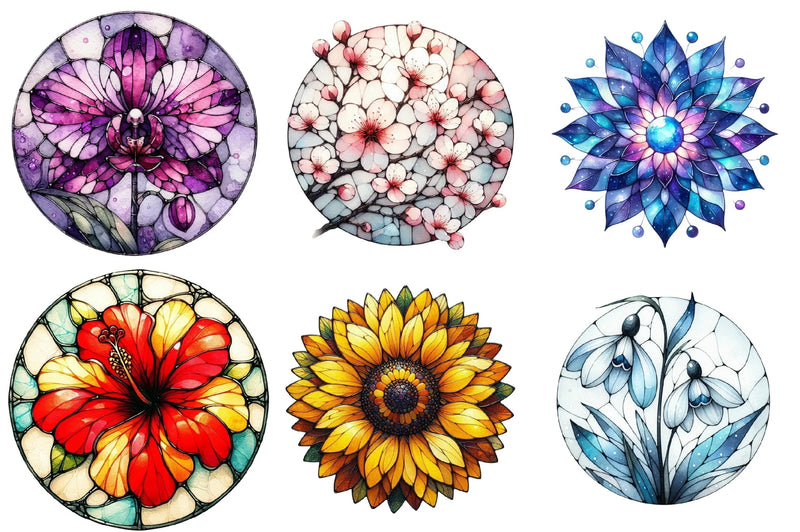 Round Stained Glass Flowers Clipart Bundle - CraftNest - Digital Crafting and Art