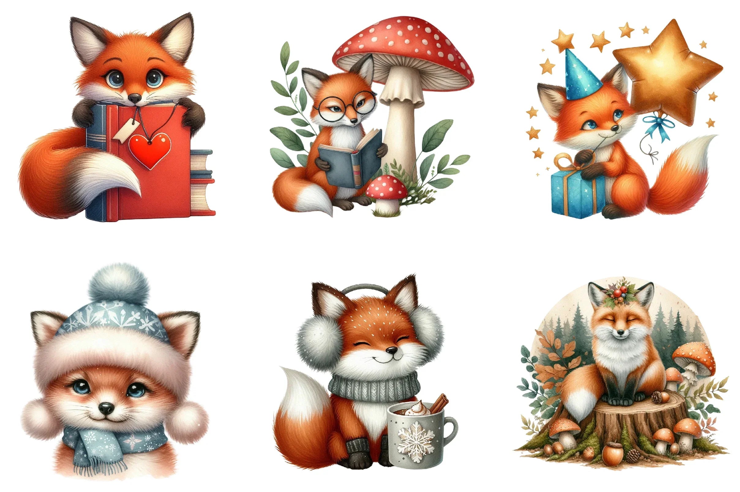 Cute Fox Clipart Bundle - CraftNest - Digital Crafting and Art