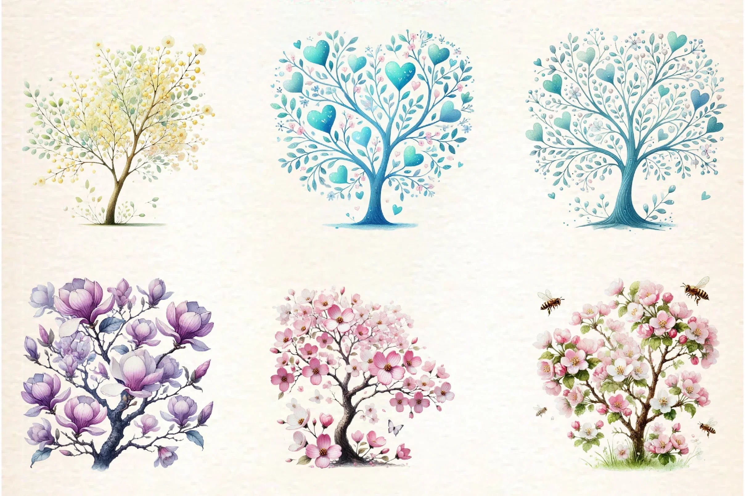 Pastel Spring Trees Clipart Bundle - CraftNest - Digital Crafting and Art