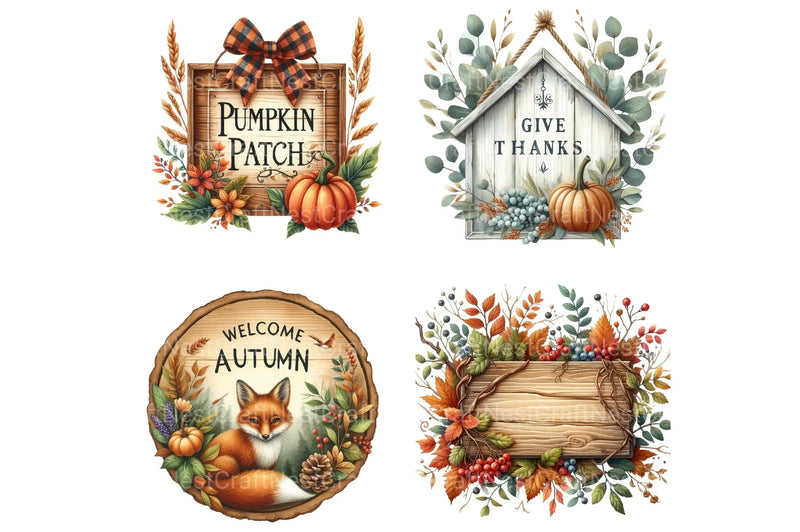 Autumn Wooden Signs Clipart Bundle 11 - CraftNest - Digital Crafting and Art