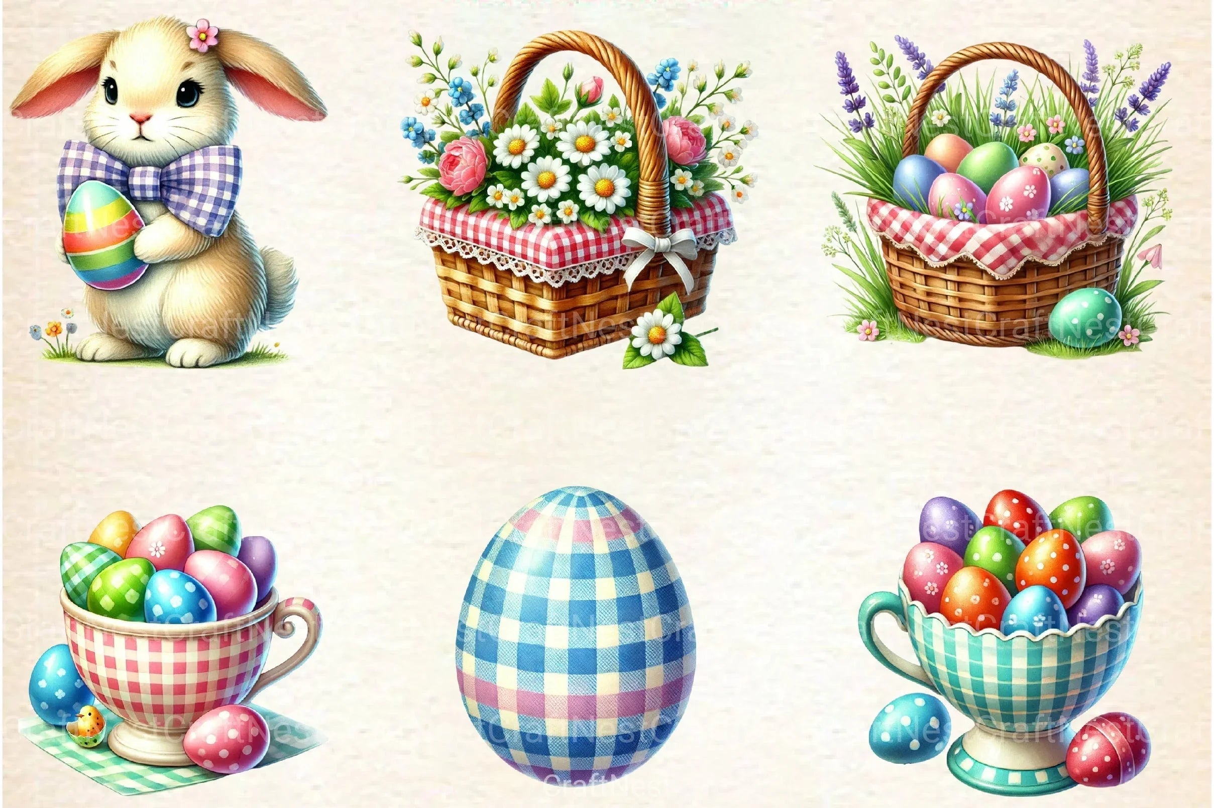 Easter Gingham Ceramic Clipart Bundle 4 - CraftNest - Digital Crafting and Art