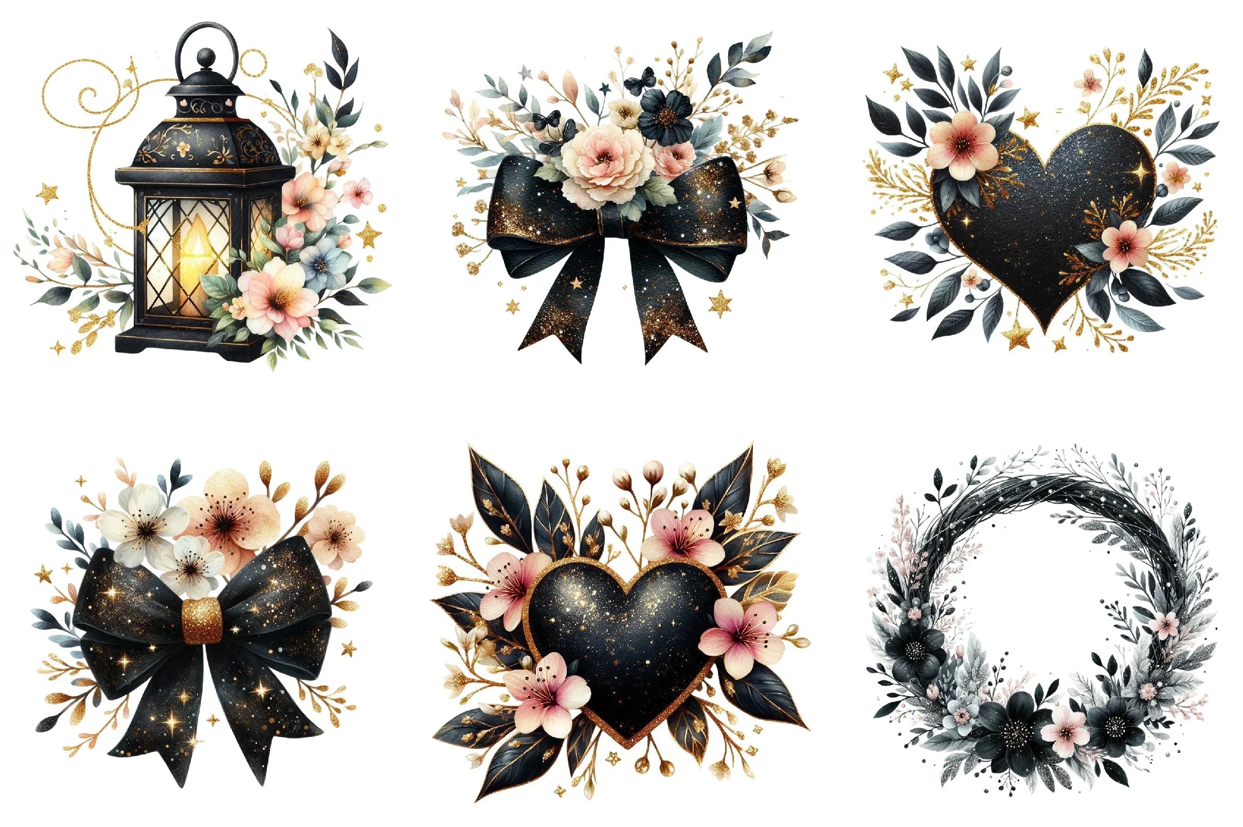 Glitter Luxury Black Spring Clipart Bundle - CraftNest - Digital Crafting and Art