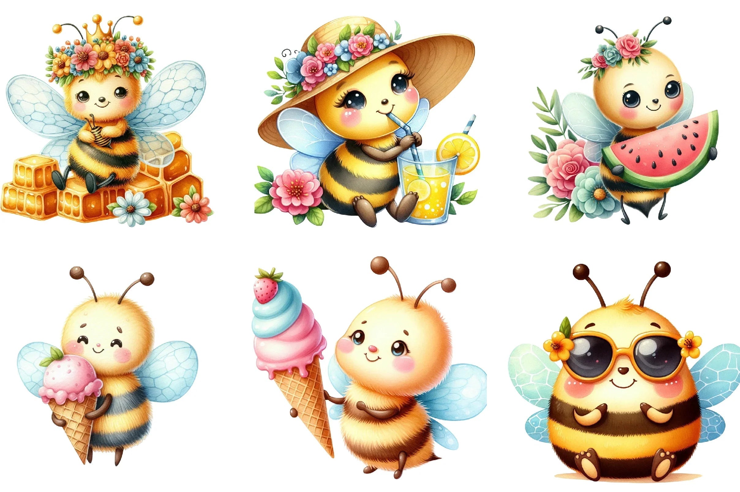 Cute Cartoon Bees Summer Clipart Bundle - CraftNest - Digital Crafting and Art