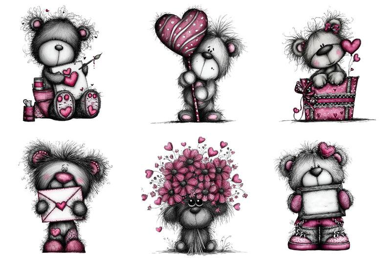 Teddy Bear Valentine Clipart Bundle - CraftNest - Digital Crafting and Art