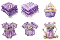 Purple Gingham Summer Clipart Bundle - CraftNest - Digital Crafting and Art