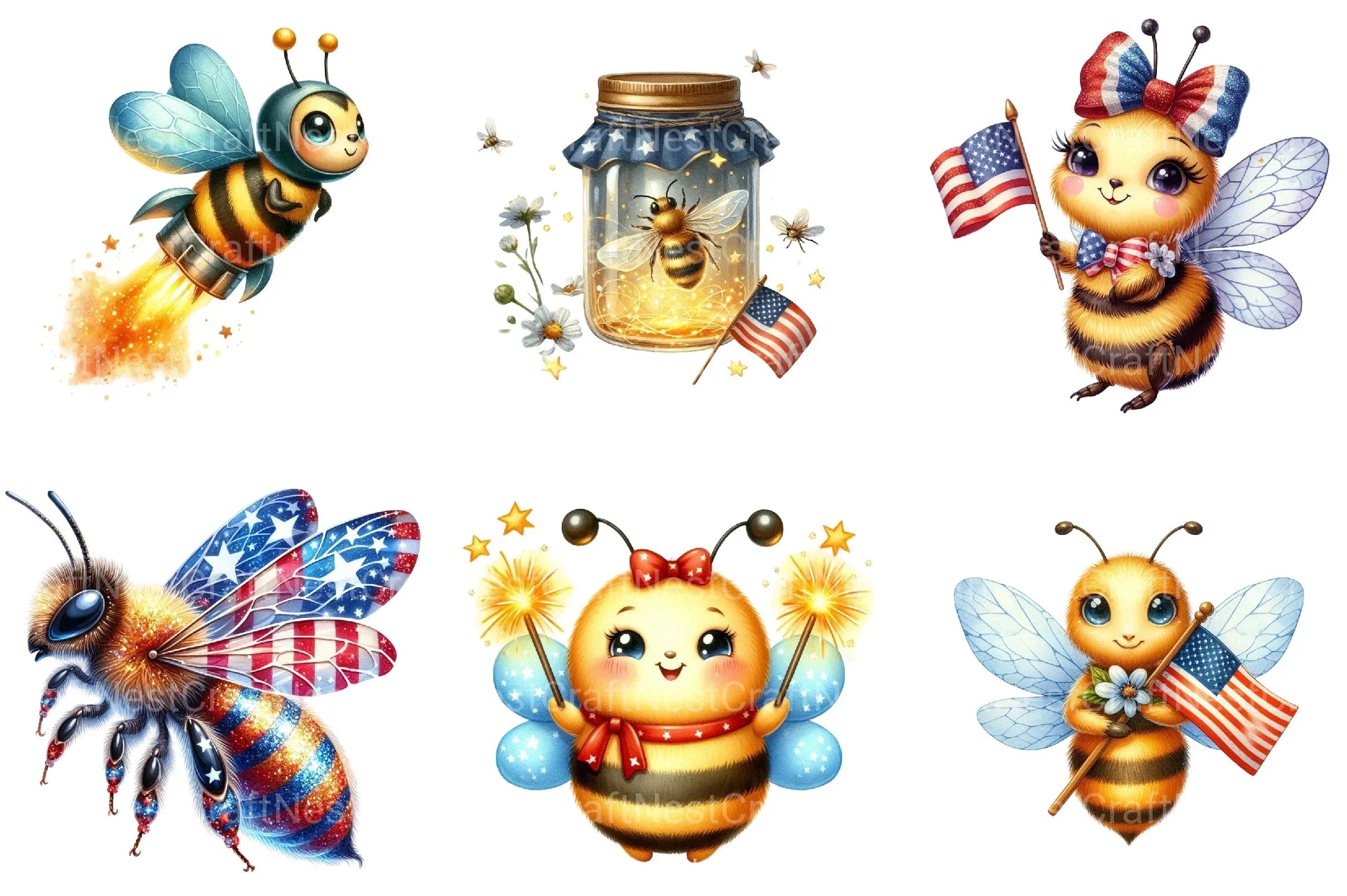 4th of July Bee Clipart Bundle 99 - CraftNest - Digital Crafting and Art