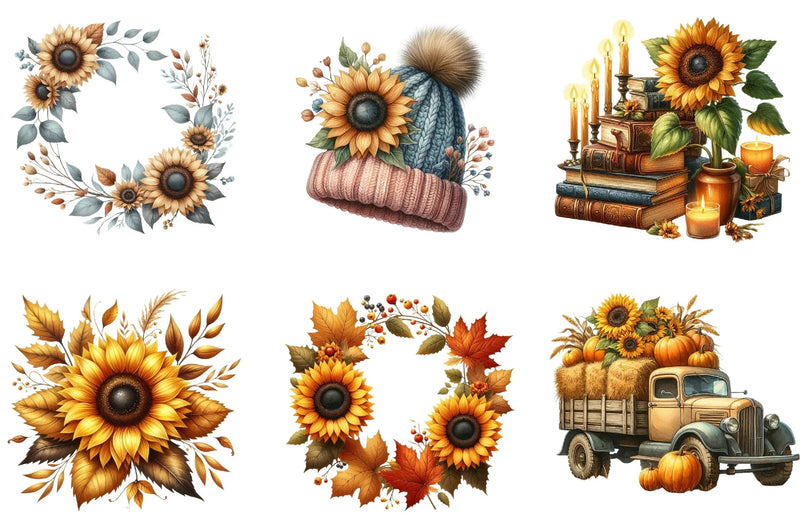 Sunflowers Autumn Clipart Bundle - CraftNest - Digital Crafting and Art
