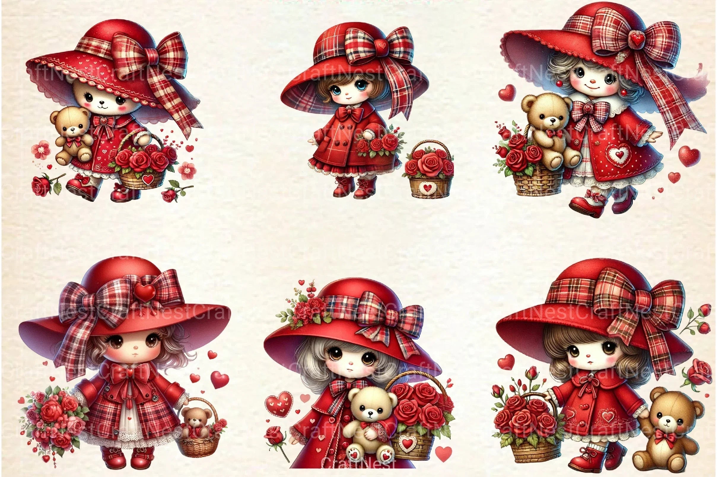 Valentine Cute Girl Clipart Bundle 4 - CraftNest - Digital Crafting and Art