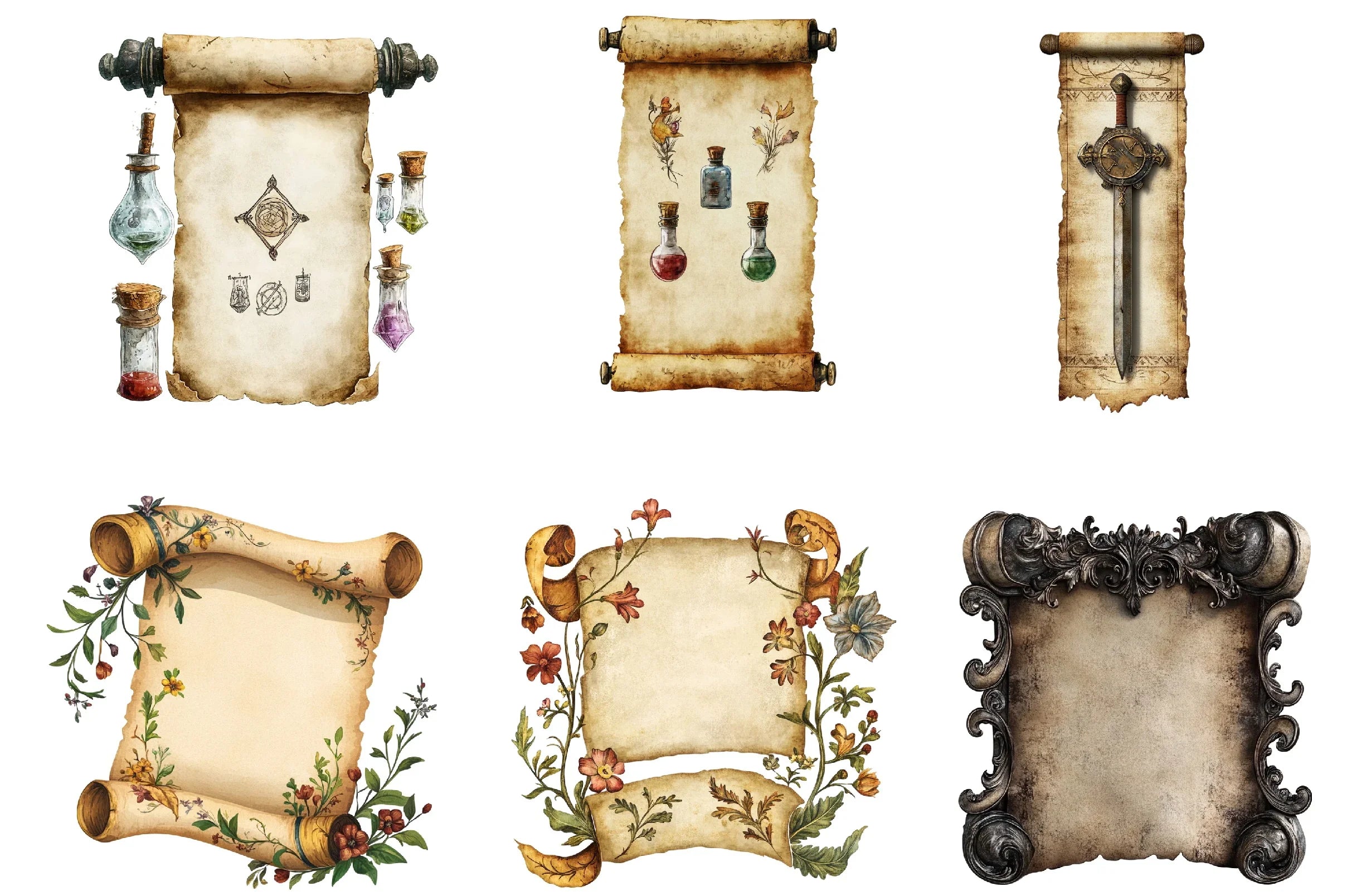 Vintage Medieval Scroll Clipart Bundle - CraftNest - Digital Crafting and Art