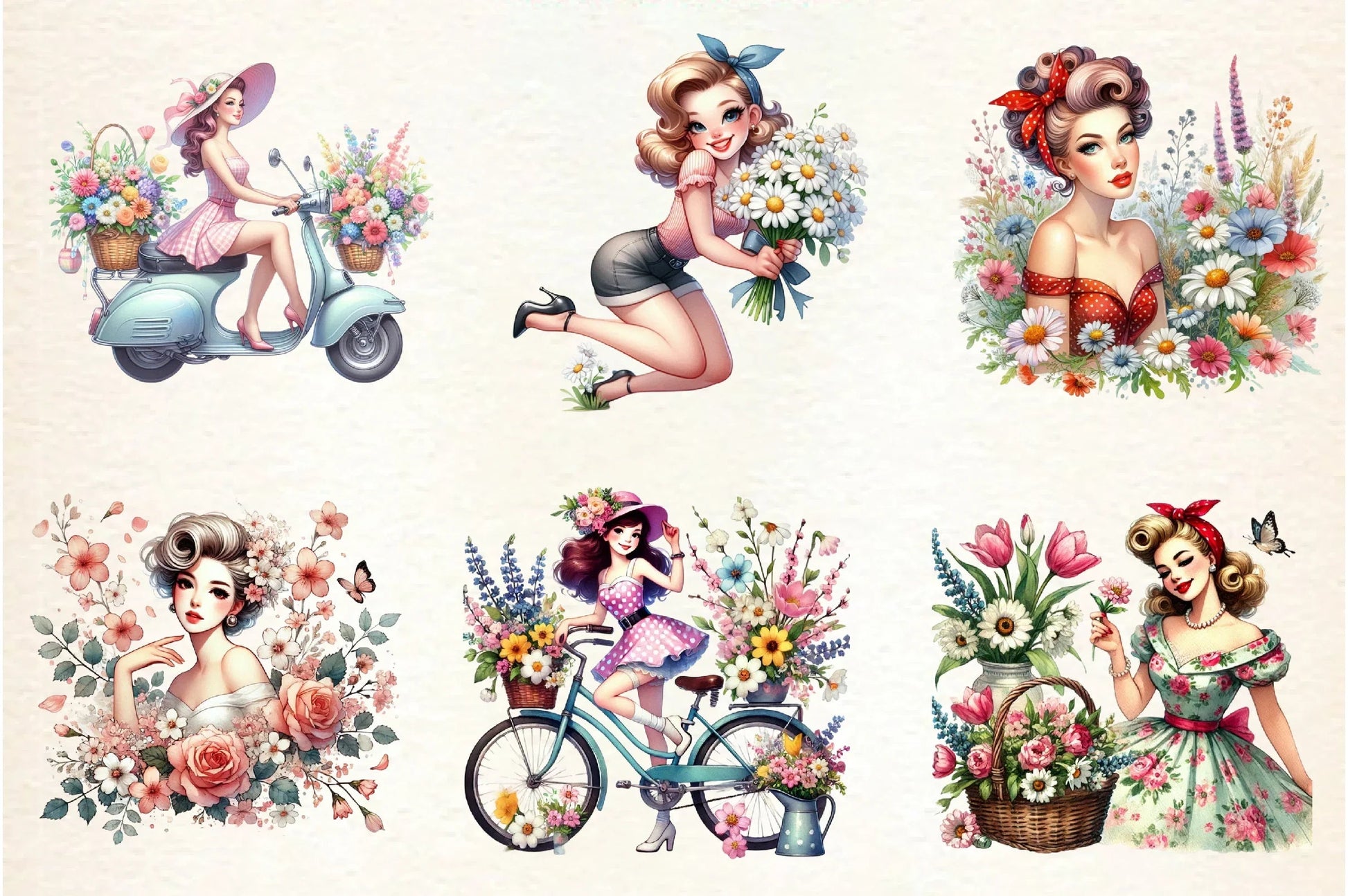 Spring Pin-Up Girl Clipart Bundle - CraftNest - Digital Crafting and Art
