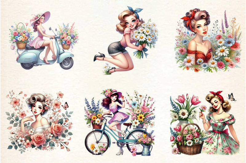 Spring Pin-Up Girl Clipart Bundle - CraftNest - Digital Crafting and Art