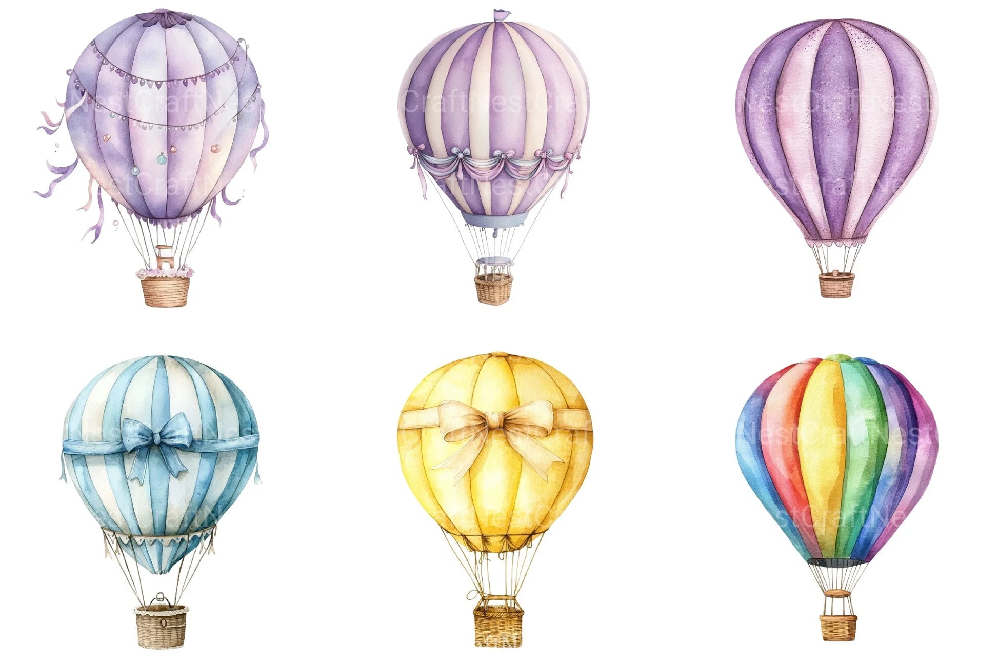 Pastel Hot Air Balloons Clipart Bundle - CraftNest - Digital Crafting and Art
