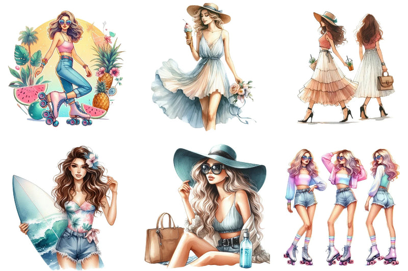 Summer Girl Clipart Bundle - CraftNest - Digital Crafting and Art
