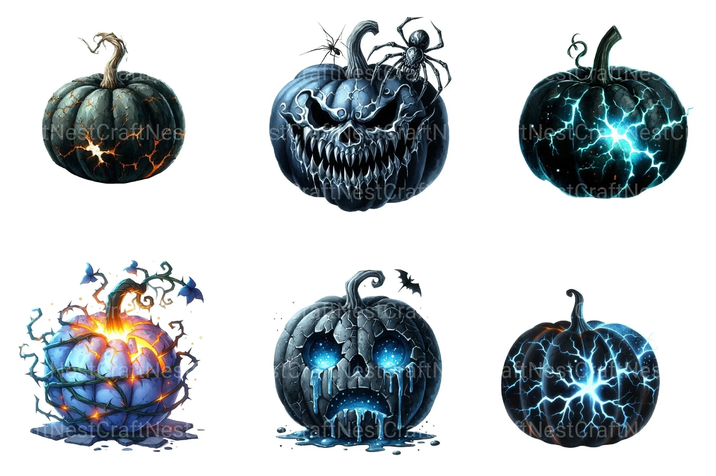 Creepy Black and Blue Halloween Pumpkin Clipart Bundle - CraftNest - Digital Crafting and Art