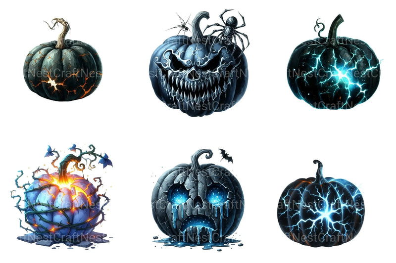 Creepy Black and Blue Halloween Pumpkin Clipart Bundle - CraftNest - Digital Crafting and Art